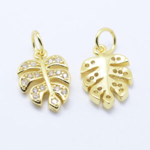 Lot de 10 Charms Feuille en Laiton Doré