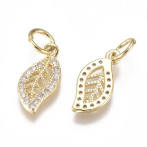 Lot de 20 charms Feuille en Laiton Doré
