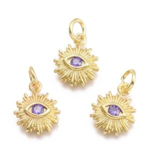 Lot de 20 Charms Soleil & Oeil en Laiton Doré Lilas