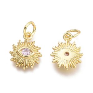 Alternative view of Lot de 20 Charms Soleil & Oeil en Laiton Doré Rose Lavande