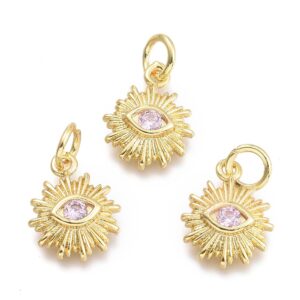 Lot de 20 Charms Soleil & Oeil en Laiton Doré Rose Lavande