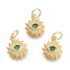 Lot de 20 Charms Soleil & Oeil en Laiton Doré Vert