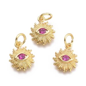 Lot de 20 Charms Soleil & Oeil en Laiton Doré Violet