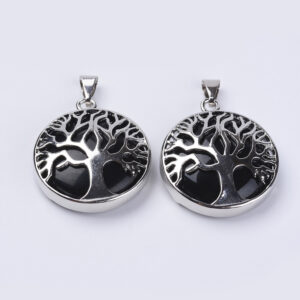 Lot de 10 Pendentifs Arbre de Vie en Agate noire