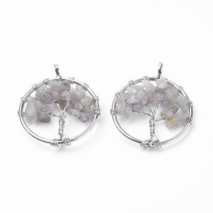 Lot de 10 pendentifs arbre de vie en labradorite
