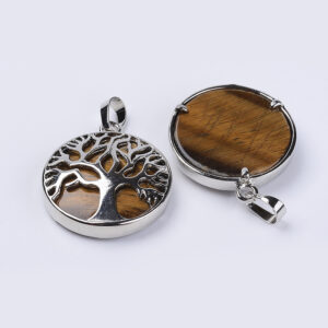 Lot de 10 Pendentifs Arbre de Vie en Oeil de tigre