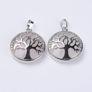Lot de 10 Pendentifs Arbre de Vie en Quartz rose