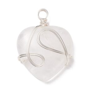 Lot de 10 Pendentifs Cœur en Cristal de roche et Fil de Cuivre Argenté
