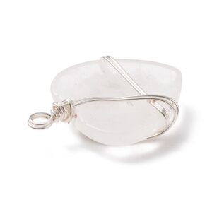 Lot de 10 Pendentifs Cœur en Cristal de roche et Fil de Cuivre Argenté – Image 3
