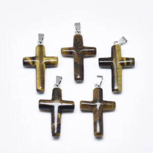 Lot de 5 Pendentifs croix en oeil de tigre