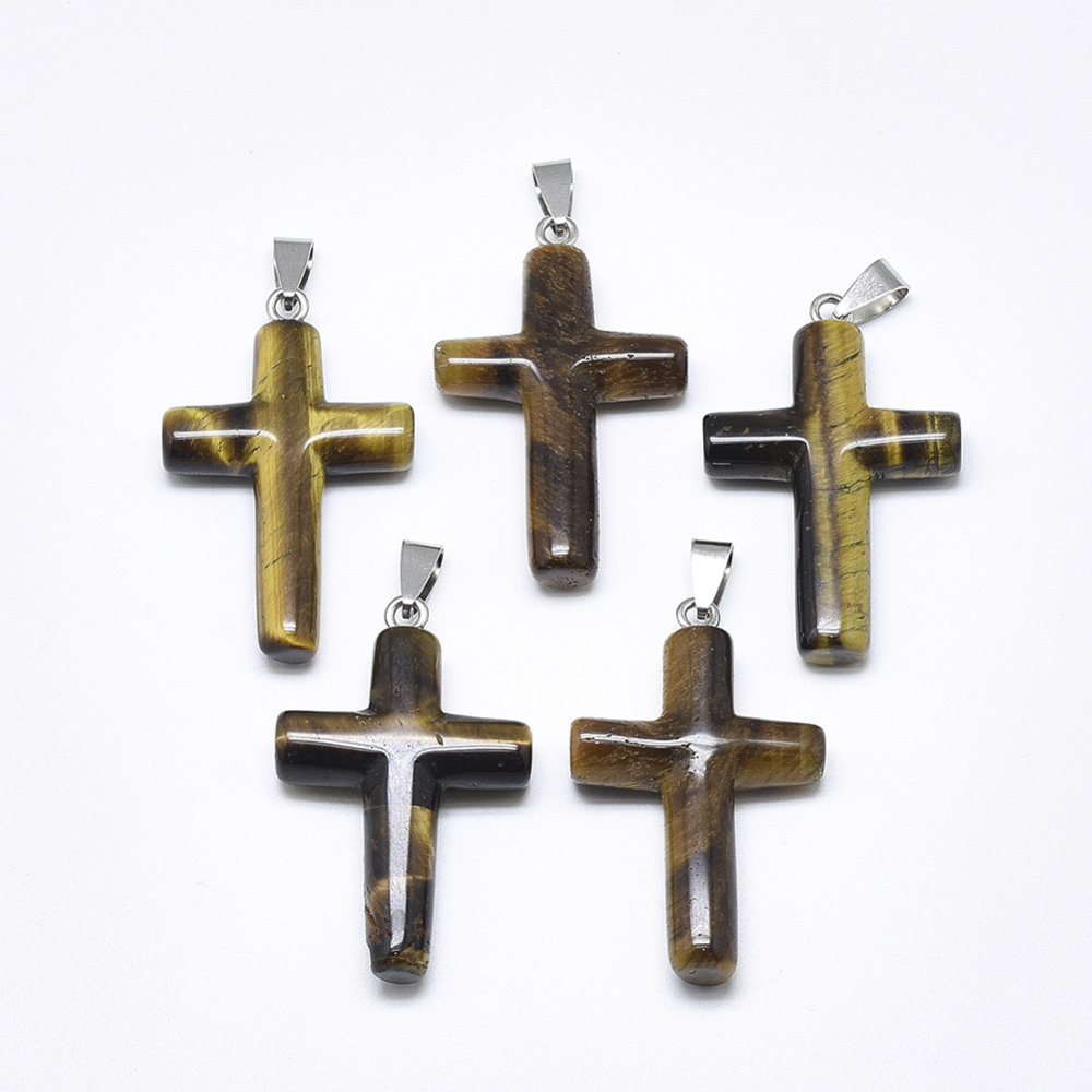 Lot de 5 Pendentifs croix en oeil de tigre