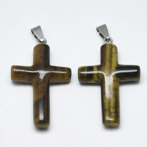 Lot de 5 Pendentifs croix en oeil de tigre – Image 2