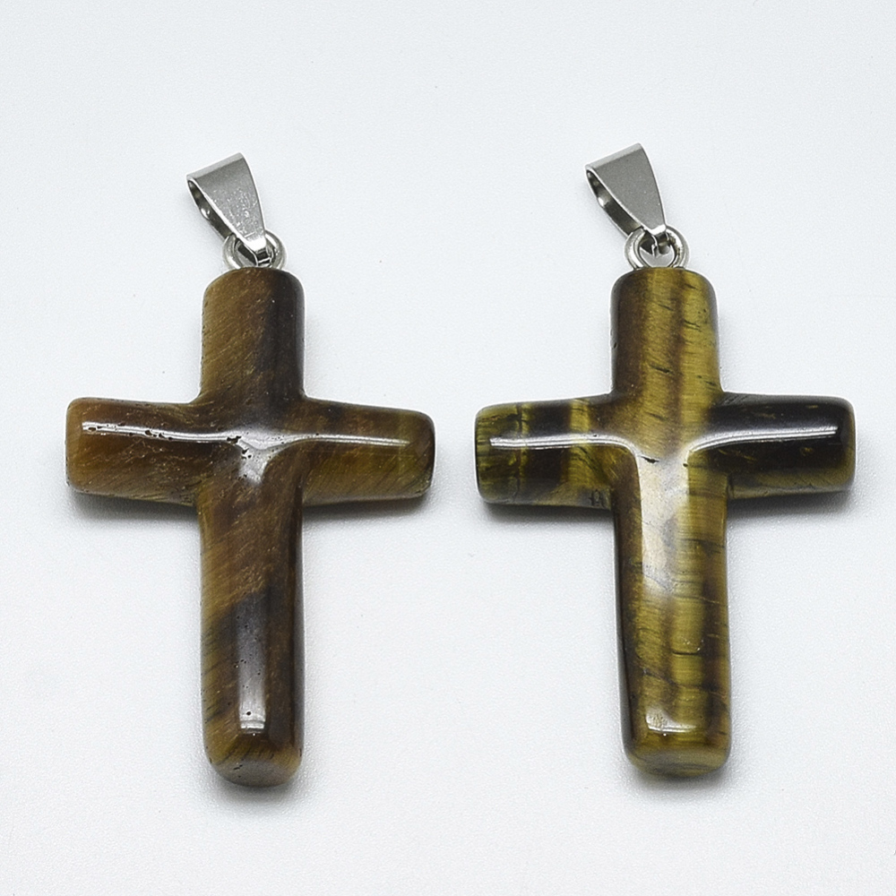 Lot de 5 Pendentifs croix en oeil de tigre – Image 2
