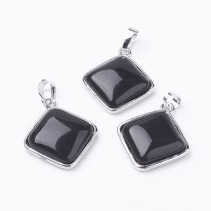 Alternative view of Lot de 10 pendentifs losanges en agate noire