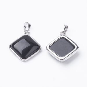 Lot de 10 pendentifs losanges en agate noire