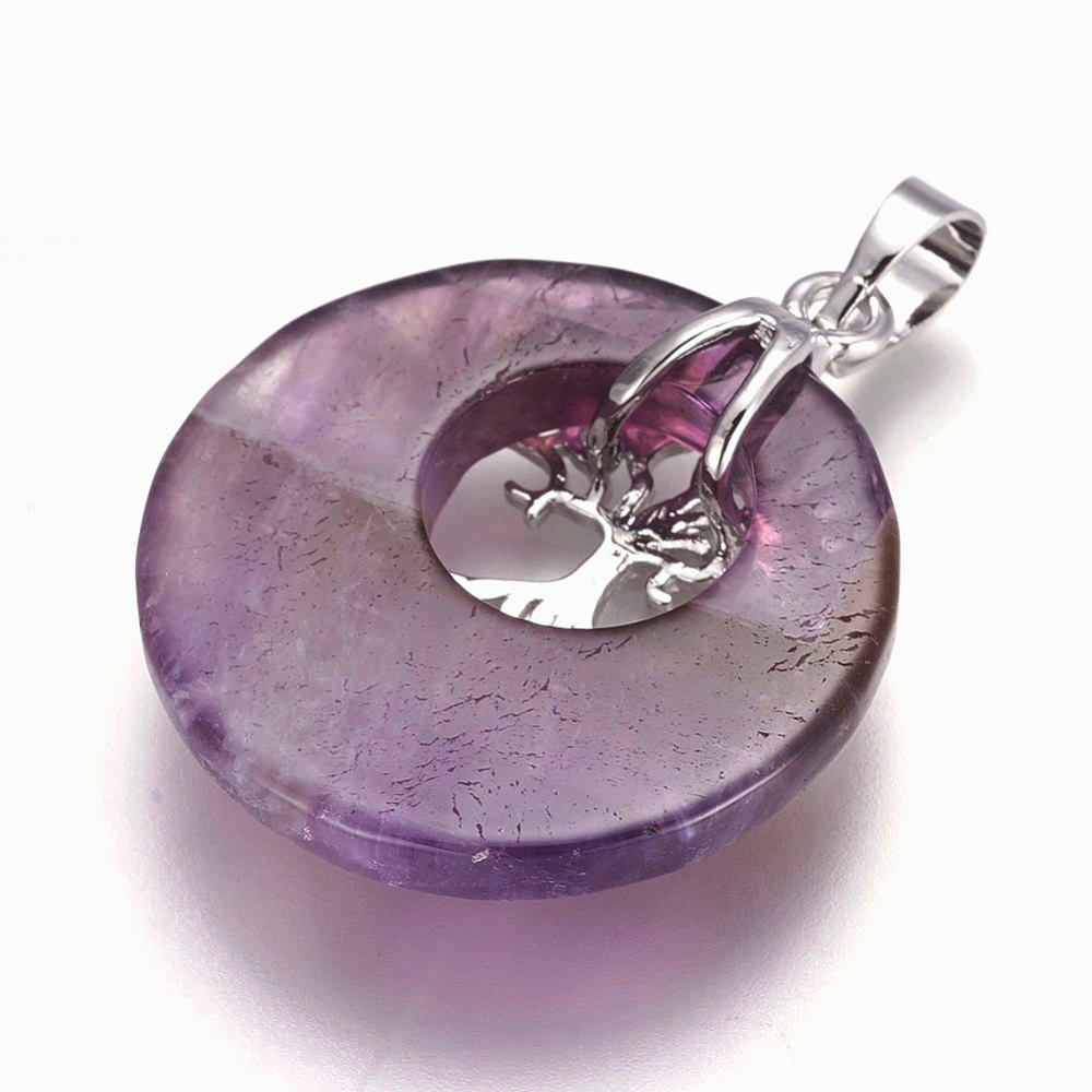 Lot de 10 pendentifs médaillons ronds en améthyste - Arbre de Vie – Image 3