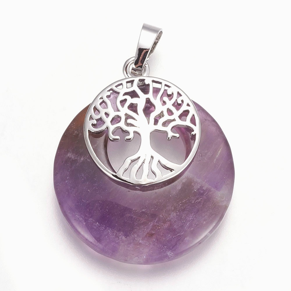 Lot de 10 pendentifs médaillons ronds en améthyste - Arbre de Vie – Image 2