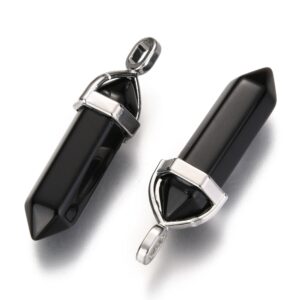 Alternative view of Lot de 30 Pendentifs Obélisque en Obsidienne noire
