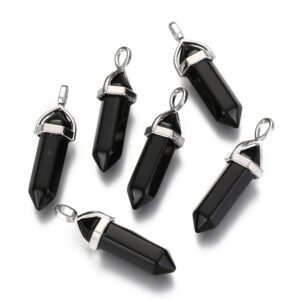 Lot de 30 Pendentifs Obélisque en Obsidienne noire