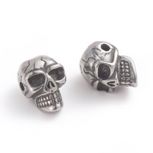 Lot de 10 perles tête de crâne en acier inoxydable