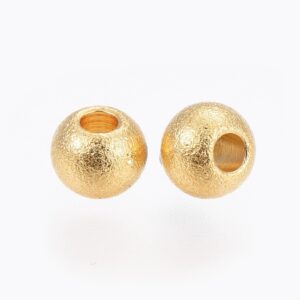 Lot de 100 Perles Rondes Brossées en Acier Inoxydable 202 Doré