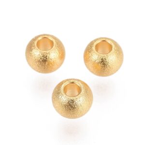 Alternative view of Lot de 100 Perles Rondes Brossées en Acier Inoxydable 202 Doré