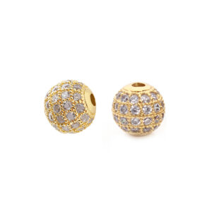 Lot de 10 Perles Rondes en Laiton Doré et Micro-Pavage Zirconium (6 mm)