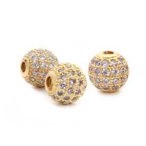 Alternative view of Lot de 10 Perles Rondes en Laiton Doré et Micro-Pavage Zirconium (6 mm)
