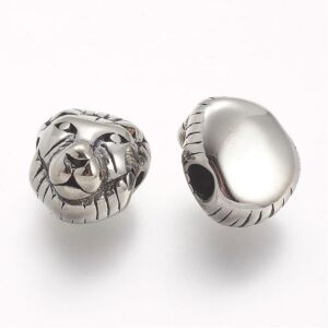 Lot de 10 perles tête de lion en acier inoxydable