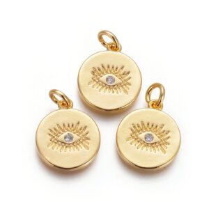 Lot de 10 Charms Médaillon en Laiton Doré et Zirconium