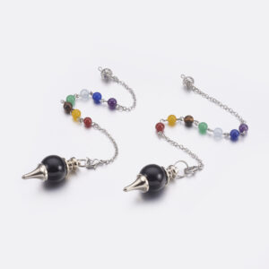 Lot de 5 pendules en agate noire et perles 7 chakras – Image 2
