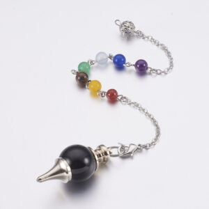 Lot de 5 pendules en agate noire et perles 7 chakras