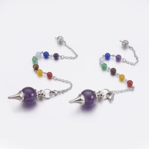 Alternative view of Lot de 5 pendules en améthyste et perles 7 chakras