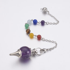 Lot de 5 pendules en améthyste et perles 7 chakras