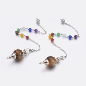 Lot de 5 pendules en œil de tigre et perles 7 chakras – Image 2