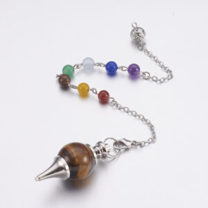 Lot de 5 pendules en œil de tigre et perles 7 chakras